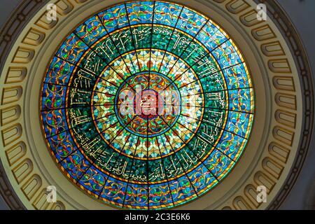 Cupola with stained glass windows Jame' Asr Hassanil Bolkiah Mosque in Brunei Darussalam Stock Photo