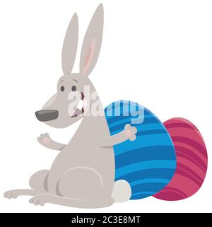 Cartoon Illustration of Easter Bunny with Colored Egg Stock Photo - Alamy