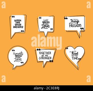 Bubbles set design of Quote phrase text and positivity theme Vector illustration Stock Vector