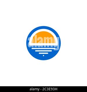 Simple ocean logo, sunset design concept, isolated on white background. Stock Vector