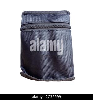 Close-up photo of a black fabric case zipped up on an isolated background Stock Photo