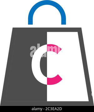 Letter C on shopping bag. Abstract shopping logo. Online shop logo Stock Vector