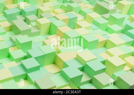 Colored cubes in a green yellow pastel style color scheme Stock Photo