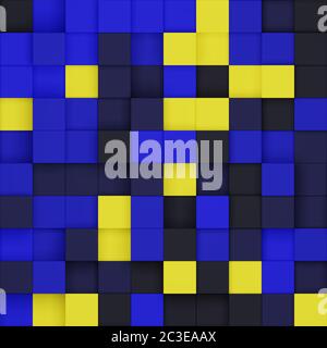 Seamless tile of colored isometric boxes with shadows in a blue yellow color scheme Stock Photo