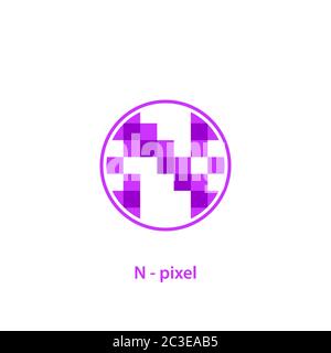 Initial letter N logo, pixel art design concept, isolated on white background. Stock Vector