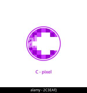 Initial letter C logo, pixel art design concept, isolated on white background. Stock Vector