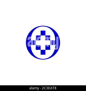 Medical cross icon on negative space, healthcare logo design concept template,with blue color isolated on white background. Stock Vector