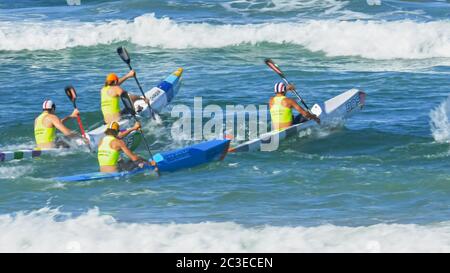 ALEXANDRA HEADLAND, QUEENSLAND, AUSTRALIA- APRIL 24: surf ski race on the sunshine coast of australia Stock Photo