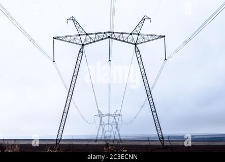 high voltage power lines in perspective Stock Photo