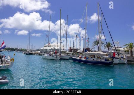 Ocean Going Yachts Moored In The Historic Town Harbour Port Of St Georges Bermuda A UNESCO World Heritage Site Stock Photo