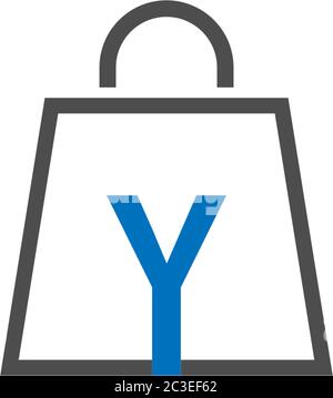 Letter Y on shopping bag. Abstract shopping logo. Online shop logo Stock Vector