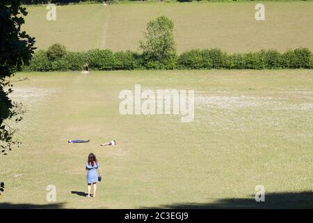 Family day out during English summer playing in the countryside field, UK Stock Photo
