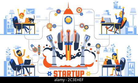 Startup rocket launch creative concept Stock Vector