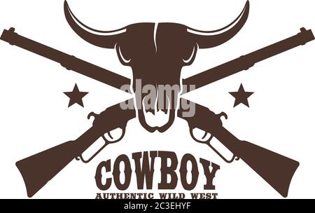 Buffalo Skull with crossed rifles - Western logo Stock Vector