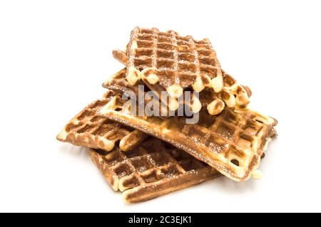 Mound of Belgian waffles on a white background Stock Photo