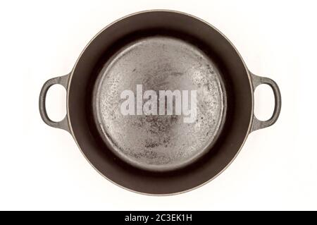 Cast iron pan with two handles top view Stock Photo