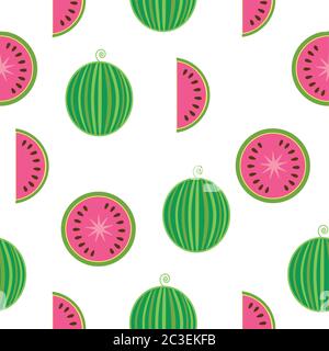 Fresh and juicy watermelon and slices, seamless pattern Stock Vector