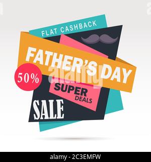 Fathers day super deals 50% off sale banner, flat cashback, fully editable vector illustration Stock Vector