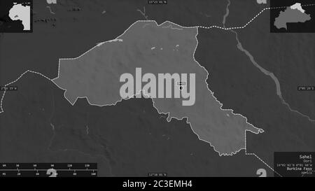 Sahel, Region Of Burkina Faso. Grayscale Elevation Map With Lakes And ...