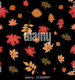 Abstract Vector Illustration Autumn Seamless Pattern Background with Falling Leaves Stock Vector