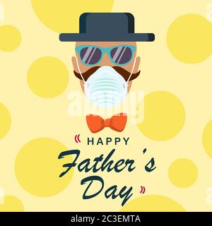 Happy Father's Day, father with a medical mask illustration during Coronavirus pandemic, vector Stock Vector