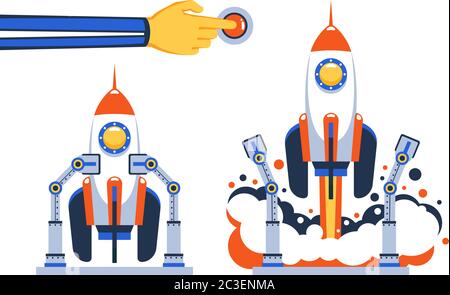 Preparing space rocket for launch and start spaceship Stock Vector