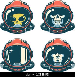 Astronaut helmet with skull - retro style Stock Vector