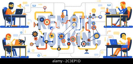 Remote working - creative concept. Development team work on a project online Stock Vector