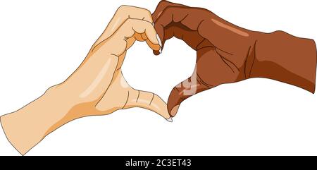 human hands with different skin colors form a heart vector illustration ...