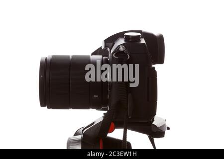 Professional DSLR Camera on Tripod. Stock Photo