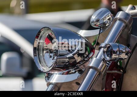 headlight chopper motorcycle closeup Stock Photo