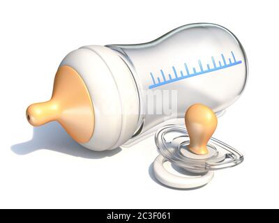 Blue baby bottle and pacifier 3D Stock Photo - Alamy