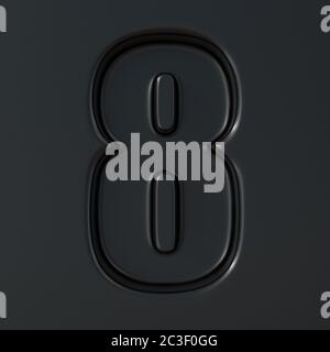 Black engraved font number 8 eight 3d render illustration on black