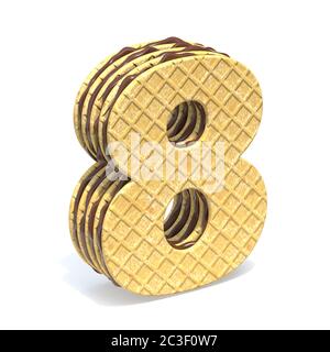 Waffles font with chocolate cream filling Number 8 EIGHT 3D Stock Photo