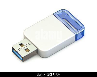 White blue USB memory stick 3D Stock Photo