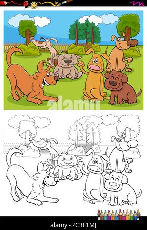 cartoon dogs characters coloring book page Stock Photo - Alamy