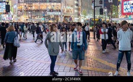 Pedestrian crowd at Hachiko Square, Shibuya, Tokyo, Japan Stock Photo