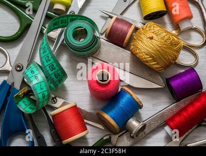 Sewing tools and accessories Stock Photo