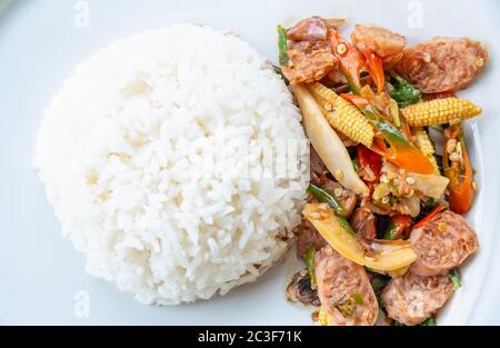 Thai sour pork or Nham fried Stock Photo