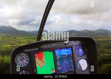 Wilderness view from inside a low flying helicopter Stock Photo
