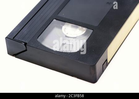 Detail of a VHS format videotape isolated on a white background Stock Photo