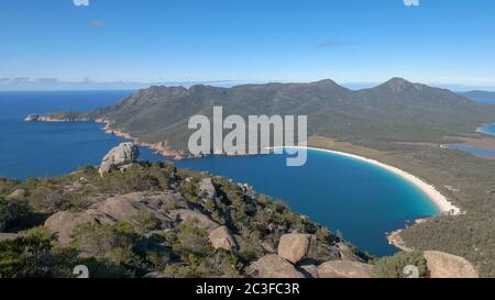 wineglass bay from the summit of mt amos in tasmania, australia Stock Photo