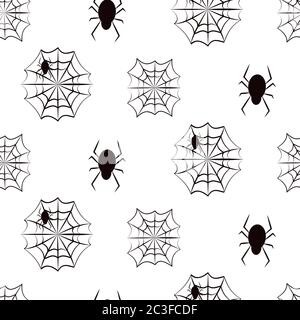 Spiders and web Halloween seamless pattern. Decor scary horror, insect main symbol of holiday in october. Design limitless background. Repeat ornament for paper wrap, fabric, print Vector illustration Stock Vector