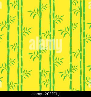Bamboo trees seamless pattern. Leaf floral background bamboo stalks. Cartoon graphics green and yellow drawing. For web page backgrounds, surface textures, textile. Vector illustration Stock Vector