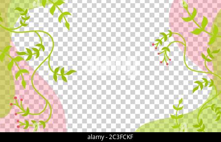 Transparent poster bright with floral elements. Trendy creative empty background. Floral frame design, botanical abstract composition. Space for text, card, banner or flyer. Vector illustration Stock Vector