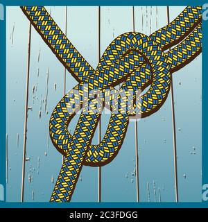 Stylized vector illustration on the theme of the sea, maritime transport and so on. rope knot on a background of the deck boards Stock Vector