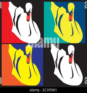 stylized vector illustration of swans in different color interpretations Stock Vector