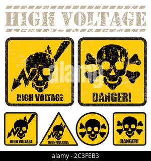 set of signs warning of the danger of high voltage Stock Vector