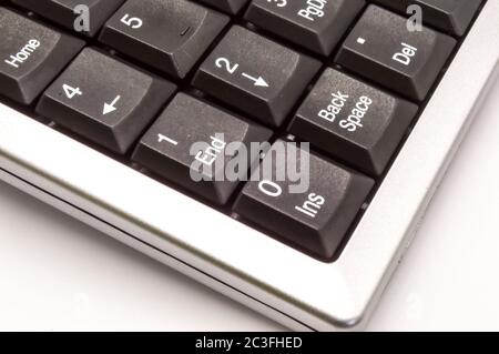 Numeric keyboard with metallic edges or numeric keypad isolated white Stock Photo