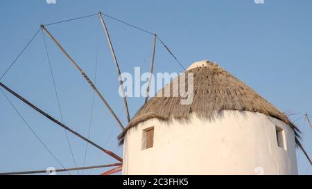 close up of a famous old windmill on mykonos, greece Stock Photo